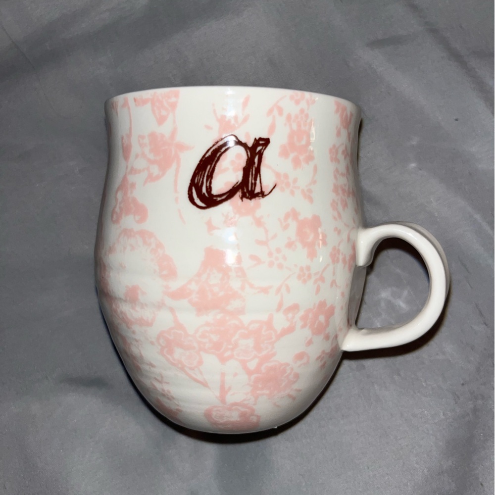 Anthropologie Homegrown Pink Floral Monogram Letter "a" Coffee Mug